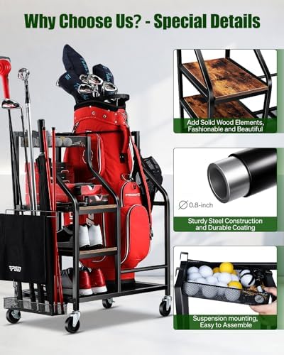 FHXZH Golf Bags Storage Garage Organizer - Golf Bag Stand with Wheels - Image 3