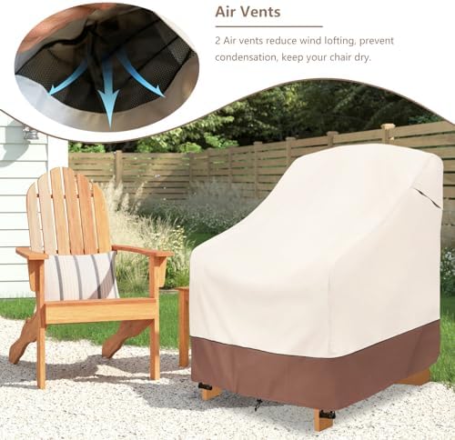 okcool Patio Adirondack Chair Cover 2 Pack,Waterproof Heavy Duty Outdoor Chair Covers,Patio Adirondack Chair Cover for Outdoor Chair,(33W x 35D x 36H inches),Beige & Brown - Image 4