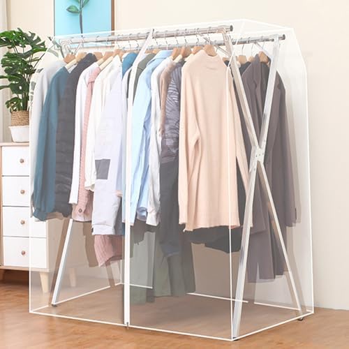 Clothes Rack Cover with Zipper, Dustproof Clothes Cover with 2 Durable Zipper Clothing Waterproof Protector, Designed for X-Type Coat Racks(Clear,100x130x95cm/39x51x37in) by Unknown