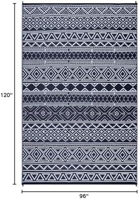 Reversible Mat 8x10 Plastic Straw Rug Outdoor Rug Bohemian Area Rug Waterproof Patio Rug Outdoor Camping Rug for RV Porch Deck Camper Balcony Backyard Easy Cleaning Picnic Mat Navy White - Image 2