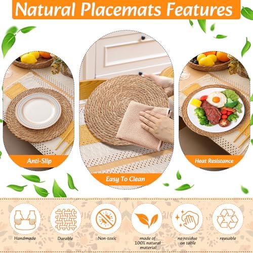 6 Sets Boho Placemat Table Runner Napkin Rings, Yellow, 12x72 - Image 6