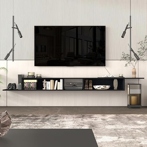 Atelier Mobili Floating TV Stand for Up to 65 Inch TVs – Wall Mounted Floating Shelf for Under TV, Entryway Organizer & Bedroom Vanity – Multi-Purpose Storage & Display Console (Black, 100INCH) - Image 3