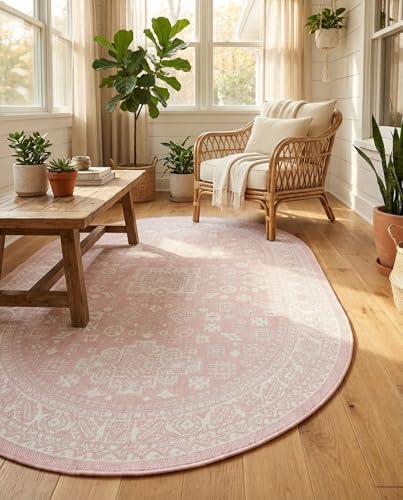 Rugs.com - Outdoor Aztec Rug – 5' 3 x 8' Oval Pink Washable Indoor/Outdoor Rug – Perfect for Patios, Decks, and Porches - Image 5