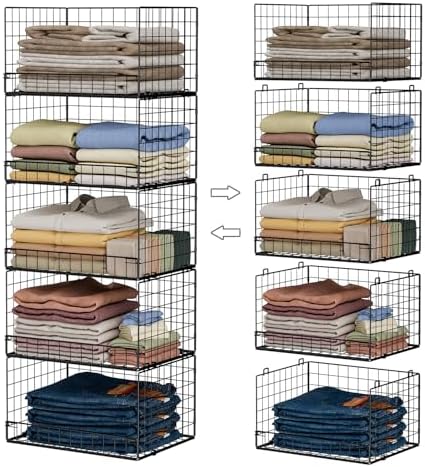 Yociyoga 5-Tier Stackable Closet Organizers and Storage Shelves, Closet Shelf Organizer Basket Bins, Foldable Sweater Storage for Closet Organizer System, Black(Patent 30022416) by FollowWithYociyogaTogether