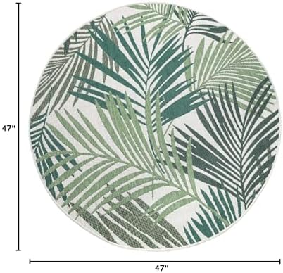 Paco Home Indoor & Outdoor Rug for Patio Jungle Floral Palm Trees Design Green, Size: 4' Round - Image 2