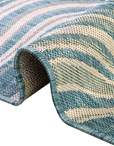 Unique Loom Outdoor Modern Collection Area Rug - Pool (5' 1" x 8' Rectangle, Light Aqua/ Blue) - Image 6