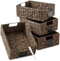 Casafield Set of 4 Water Hyacinth Pantry Baskets, 10" x 13" x 5", with Chalkboard Labels and Chalk Marker - Espresso, Woven Storage Bin Organizers for Kitchen Shelves by Casafield