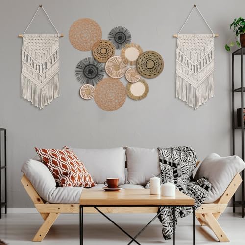 Tatuo 11 Pcs Boho Wall Basket Decor Bulrush Woven Wall Hanging Art Round Farmhouse Rustic Handmade Wicker for Summer Home, Bedroom, Living Room, Kitchen Decorations, Multi Sizes(Flower) - Image 2