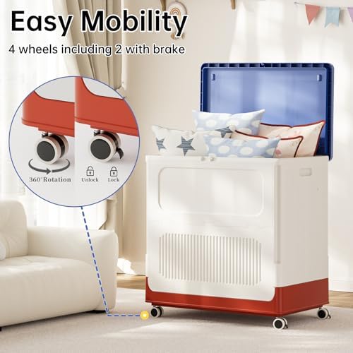 HAIXIN 130QT Large Storage Bin with Lid and Wheels, White-Blue-Red - Image 3