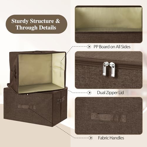 ANMINY Fabric Storage Bins with Zipper Lids, 20"x15"x12", Coffee, 1 PCS - Image 4