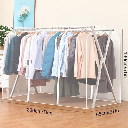 Clothes Rack Cover with Zipper, Dustproof Clothes Cover with 2 Durable Zipper Clothing Waterproof Protector, Designed for X-Type Coat Racks(Clear,200x130x95cm/79x51x37in) - Image 2