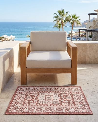 Rugs.com - Outdoor Aztec Rug – 2' x 3' 1 Rust Red Indoor/Outdoor Rug – Easy-Clean Flatweave for Patio, Porch, and Entryway - Image 6