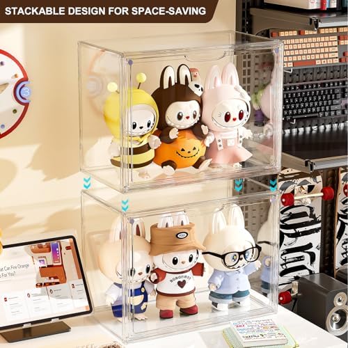 Acrylic Clear Display Case, Stackable Plastic Storage Bins with Shelf, Figure Figurine Hobby Display Case with Magnetic Lid, Large Acrylic Display Box for Collectibles, Figures, 2 Pack - Image 4