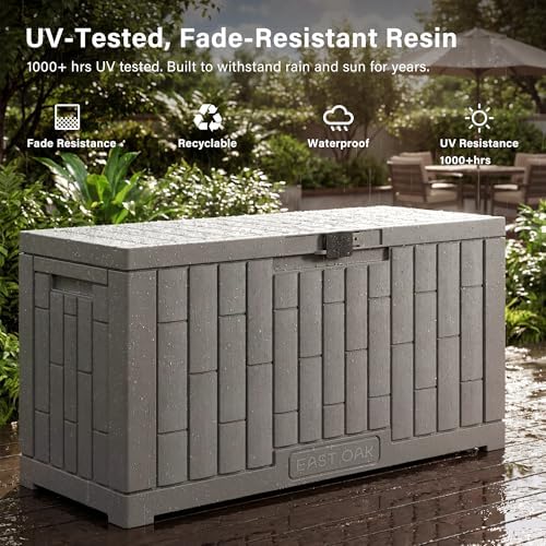 EAST OAK Outdoor Storage Box, 60 Gallon Deck Box Indoor and Outdoor Use, Waterproof Resin Storage Bin for Patio Cushions, Gardening Tools, Lockable, UV Resistant, Grey - Image 3