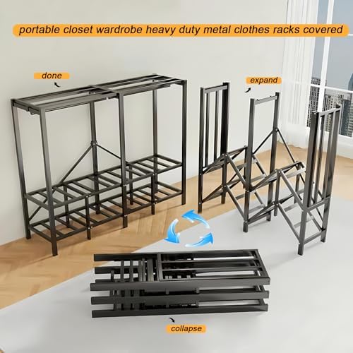 59.1in Foldable Portable Wardrobe ClosetS for Hanging Clothes (black,150cm) - Image 4