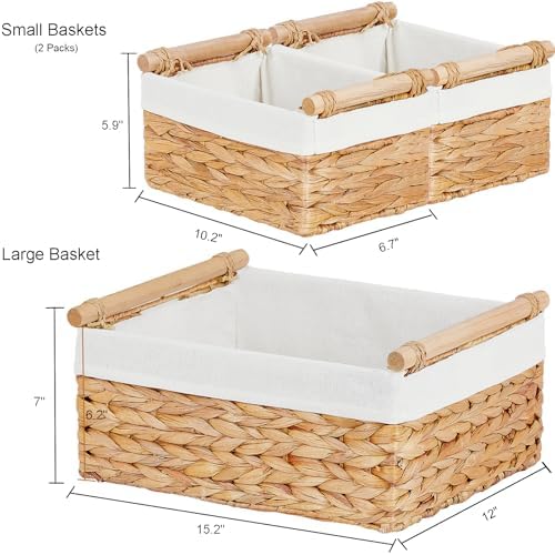Vagusicc Wicker Storage Basket, 3-Packs Water Hyacinth Storage Baskets for Organizing, Large Cube Storage Organizer Baskets Bins with Handles for Shelves Decor, Small Toilet Paper Storage Basket - Image 2
