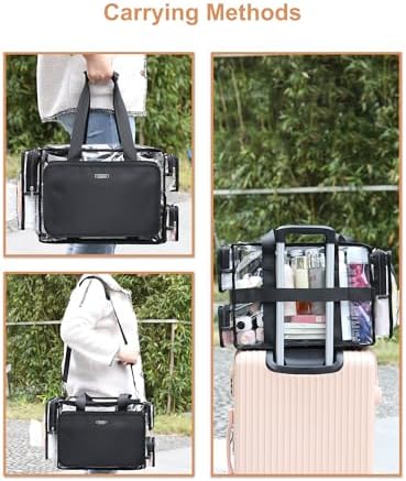 Relavel Clear Makeup Bag with 2 Clear Pouches, Extra Large Makeup Artist Kit Set, Cosmetic Storage Organizer Hair Stylist Traveling Bag, Transparent Tote Duffle Beach Toiletry Bag with Shoulder Strap - Image 7