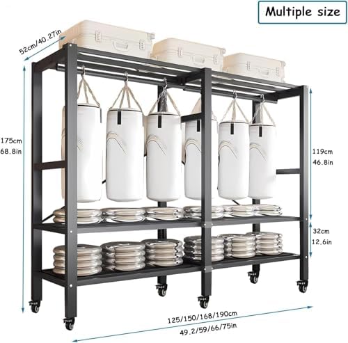 Foldable Portable Closet Wardrobe on Wheel 2000Ibs Heavy-Duty Clothe Rack with Cover Freestanding Metal Clothing Rack Armoire Storage System Rolling Garment Racks (Wood Grain Black, 59in) - Image 3