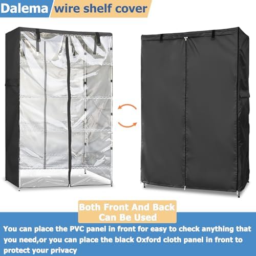 Wire Rack Covers,Heavy Duty 600D Dustproof Waterproof Storage Rack Covers for Metal Shelves,Storage Shelf Cover with Zipper for Wire Shlef,48''W x 24''D x 71''H,Black with Clear Front - Image 4