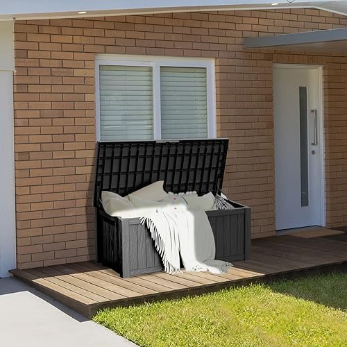 150 Gallon Resin Large Deck Box Organization and Storage Box for Patio, Outdoor Cushions, Garden Tools, Black | Hydraulic Pistons, Resin, Weatherproof - Image 2