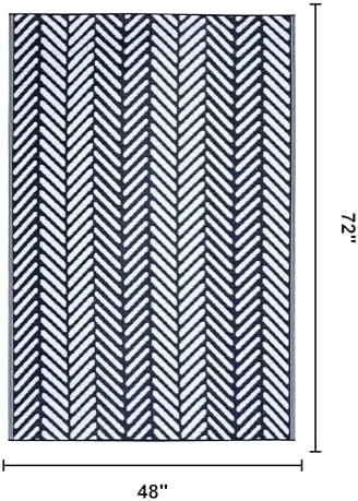 FH Home Outdoor Rug - Waterproof, Fade Resistant, Reversible - Premium Recycled Plastic - Herringbone - Patio, Deck, Porch, Balcony, Laundry Room - Fresno - Navy Crease Free - 4 x 6 ft - Image 2