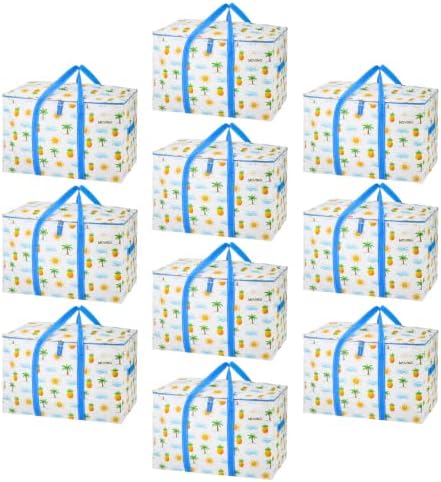 VENO 10 Pack Heavy Duty Moving Bags, Extra Large Storage Bags with Reinforced Handles & Strong Zippers, Foldable & Reusable Moving Box Alternative for Clothes & Dorm Storage by Veno