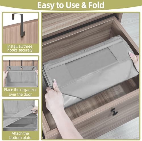 Over Door Organizer with 6 Extra Large Pockets 12 Side Pockets, Sturdy Closet Storage Rack, Hanging Storage Organizer with Clear Window for Shoes, Diapers, Bedroom, Bathroom, Grey, 3-Pack - Image 6
