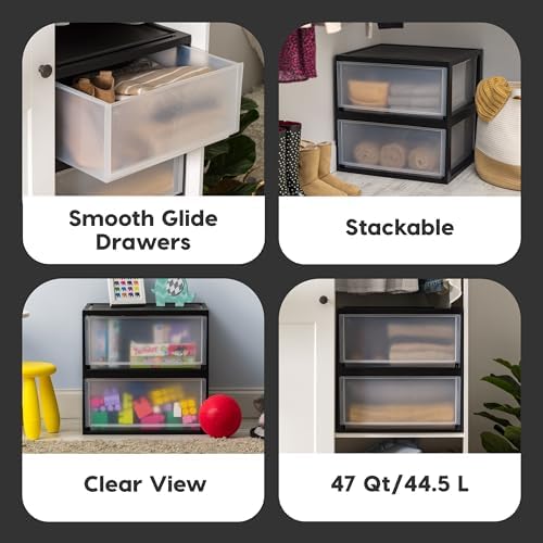 IRIS USA 2-Pack, 47 Qt. Extra Large Stacking Drawer Organizer, Black - Image 5