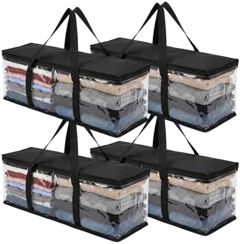 Large Capacity Waterproof Organizer Bag with Handles, 2026 New Large Moving Bags, Storage Bags for Space Saving, Clear Storage Bins with Lids for Clothes, Bedroom, Moving (4, Black) by Unknown