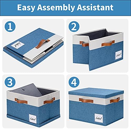 GhvyenntteS Fabric Storage Bins with Lid 6 Pack, Large Decorative Storage Boxes with Lids and Handles, Foldable Fabric Storage Baskets with Lid and Label for Home Office (Blue, 15" x 11" x 9.7") - Image 5