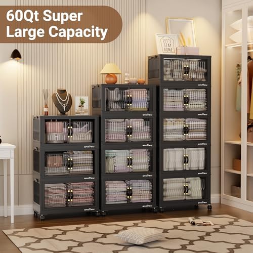 BROVIEW 300Qt Stackable Storage Bins with Lid for Home Dorm, 5Pack Black - Image 5