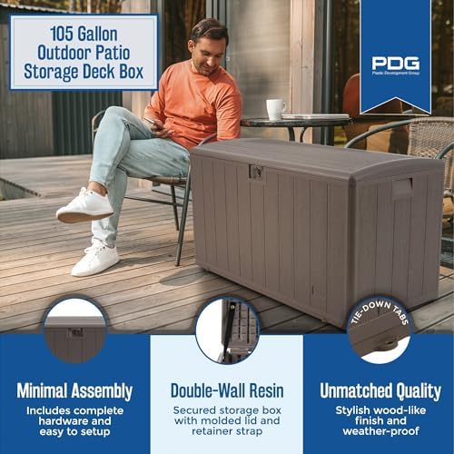 Plastic Development Group Outdoor Storage Deck Box, Standard Close, 105 Gallon, Driftwood - Image 3