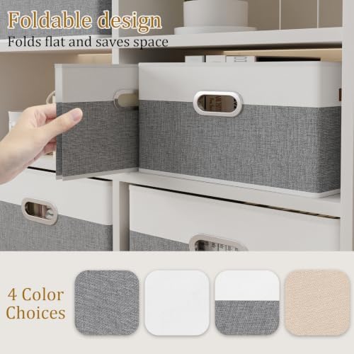 Yawinhe Collapsible Fabric Storage Bins,15.0x9.8x8.3in,White/Grey,4-Pack - Image 4