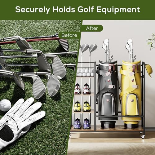 Wooden Golf Bag Storage Stand, Farmhouse Style Sports Equipment Organizer, Garage Organizer for Golf Equipment, Clubs, Balls and Accessories - Image 2