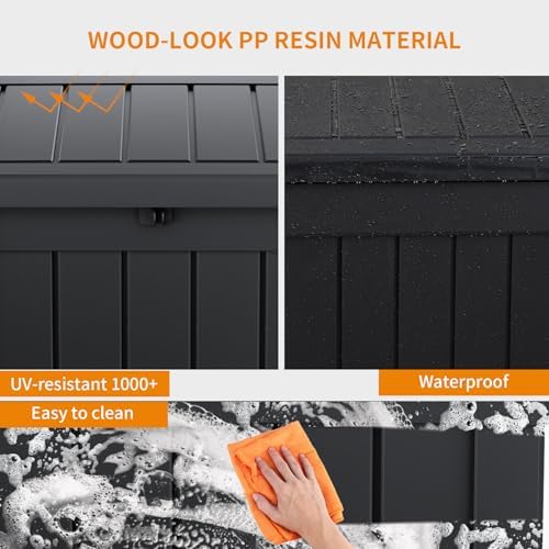 Vixzen 51 Gallon Deck Boxes Outdoor Waterproof, Lockable Resin Storage Box with lid for Furniture Cushions, Weatherproof Containers Outside Storage Boxes for Garden Patio Pool Tools(Black, 51 Gallon) - Image 5