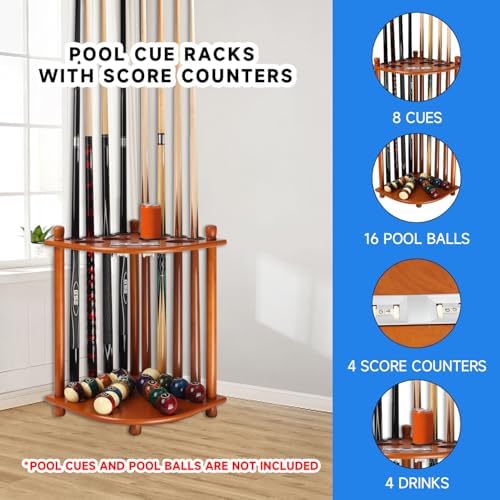 GSE Billiards Pool Cue Racks with Score Counters Hold 8 Cues, Oak - Image 2