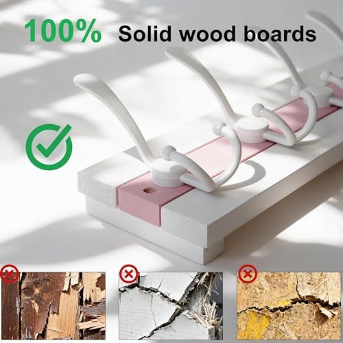 SKOLOO Coastal Wall Mounted Coat Rack - 38-1/8" Beach House Entryway Wooden Coat Hook with 10 Hooks for Hanging Coats, Hats or Towels, Oceanfront Cottage Core Collection, White & Palm Beach Pink - Image 5