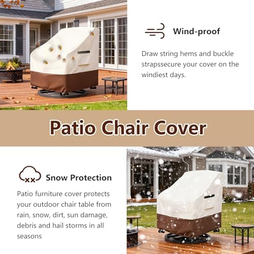Patio Chair Covers 4 Pack,Swivel Lounge Chair Cover,Waterproof Heavy Duty Patio Furniture Covers for Outdoor Swivel Lounge Chair(30 W x 34 D x 38.5 H inches) Beige & Brown - Image 5