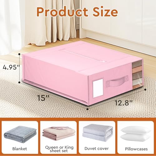 StorageTastic 6 Pack Bed Sheet Closet Organizers and Storage,Sturdy Foldable Storage Containers with Window and Label,Storage and Organization for Bedding Sheets,Duvet Covers,Blankets (Pink) - Image 2