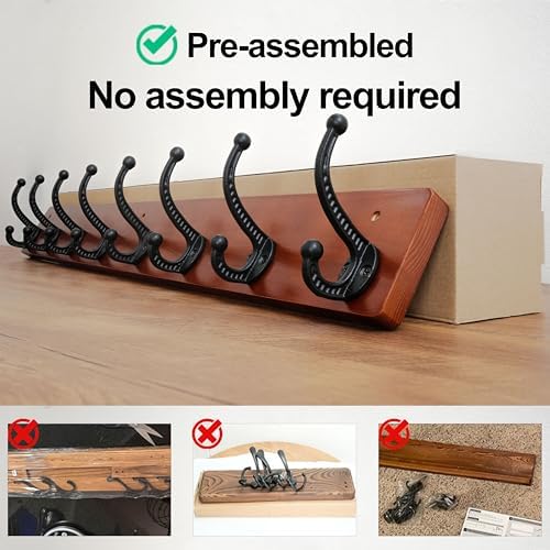 WEBI Rustic Coat Rack Wall Mount,35.43" Long 8 Cast Iron Coat Hooks Wall Mounted,Heavy Duty Wood Wall Coat Hanger Hooks for Hanging Coats,Jacket,Clothes,Backpack,Farmhouse,Cherry,2 Packs - Image 5