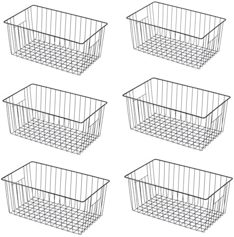 Upright Freezer Organizer Bins， Freezer Baskets for 16, 17, 21 cu.ft Standup Freezer, Wire Storage Baskets with Built-in Handles for Frozen Foods, Snacks, Vegetables, Fruits and More, Set of 6 , Black by lonpute