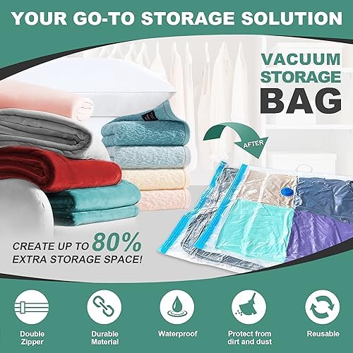 WTREE 40 Pack Vacuum Storage Bags, Space Saver Bags, Vacuum Sealed Bags for Comforters, Blankets, Clothes Storage, Hand Pump Included (4 Jumbo/4 Large/4 Medium/8 Small) - Image 2