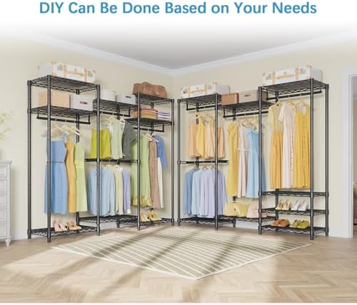 VIPEK V5i Garment Rack Bedroom Armoires Freestanding Closet Organizer, Portable Wardrobe Closet Heavy Duty Clothing Rack with 8 Adjustable Shelves & 4 Hang Rods, 56.7" Lx15.7 Wx76.4 H, Black (Medium) - Image 2