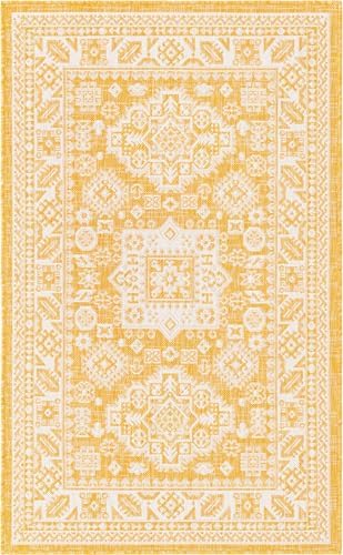 Rugs.com - Outdoor Aztec Rug – 3' 1 x 5' 3 Yellow Indoor/Outdoor Rug – Durable for Patios, Decks, and Porches - Image 3