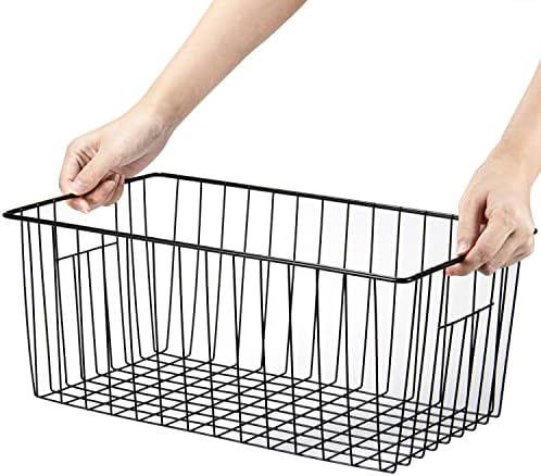 16inch Freezer Wire Storage Organizer Baskets, Refrigerator Metal Bins with Handles for Kitchen, Pantry, Cabinet, Closets - Set of 4 (Black 4) - Image 4