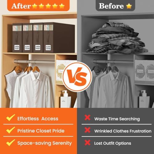 WOWBOX Sheet Organizers and Storage,Closet Bed Sheet Organizer Under Bed Storage and Organization with Label Cards & Clear Window for Bedding Sheets,Duvet Covers,Blankets (10 Pack，Brown) - Image 7