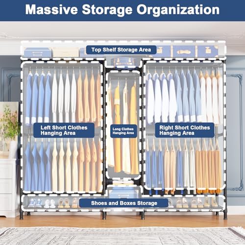 Ulif E12C Pro Heavy Duty Closet Organizer System，Freestanding Clothing Rack, Adjustable Garment Rack 71" W x 16" D x 76.5" H Holds 960 lbs, Black Rack with Black Dustproof Cover - Image 3