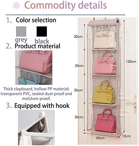 Handbag Organizer Storage Purse Bag Hanger with 4/5 Easy Access Deep Pockets Fully Sealed with Zipper dust-Proof for Closet Wall…(Gray, 4 Pockets) - Image 5