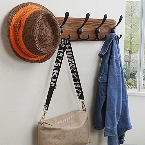 Dseap Coat Rack Wall Mounted - 5 Tri Hooks, Heavy Duty, Wooden Wall Coat Hanger Coat Hook for Clothes Hat Jacket Clothing, Natural & Black, 2 Packs - Image 4
