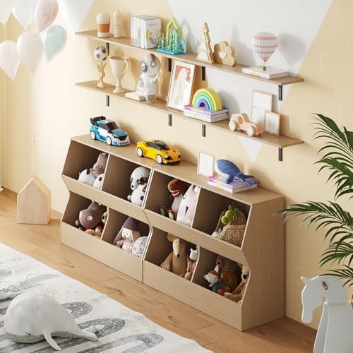 DINZI LVJ Long Wall Shelves, 31.5Inch Wooden Wall Mounted Shelves, Set of 2 - Image 2